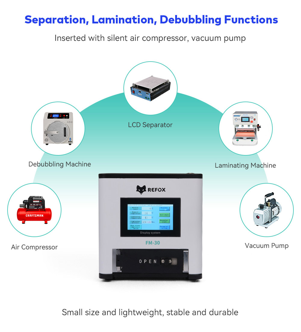 REFOX FM-30 Desktop Laminating Machine Built-in Air Compressor & Vacuum Pump