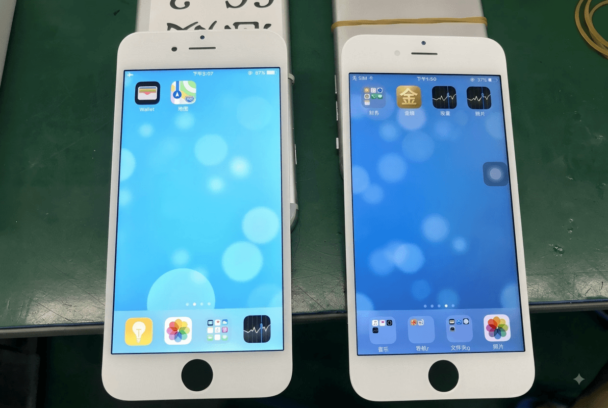 iPhone OLED vs LCD screen comparison showing contrast and black level difference