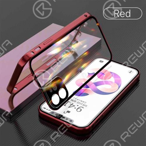 Double-Sided Buckle Phone Case With Camera Lens Protector For iPhone 7-12 Pro Max (Red)