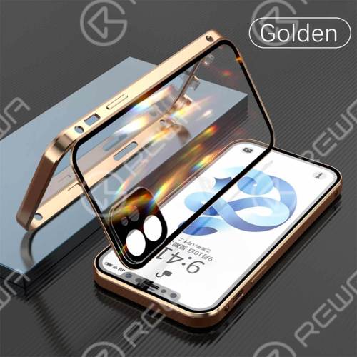 Double-Sided Buckle Phone Case With Camera Lens Protector For iPhone 7-12 Pro Max (Gold)