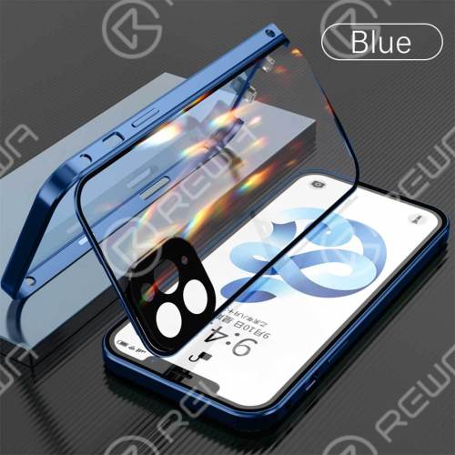 Double-Sided Buckle Phone Case With Camera Lens Protector For iPhone 7-12 Pro Max (Blue)