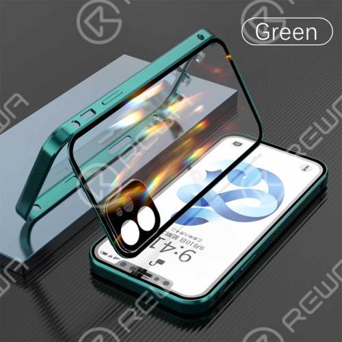 Double-Sided Buckle Phone Case With Camera Lens Protector For iPhone 7-12 Pro Max (Green)