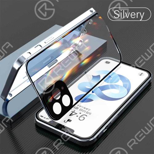 Double-Sided Buckle Phone Case With Camera Lens Protector For iPhone 7-12 Pro Max (Sliver)