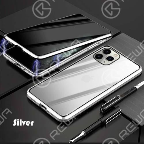 Magnet Double-Sided Privacy Glass Protective Shell For iPhone 7-12 Pro Max (Silver)
