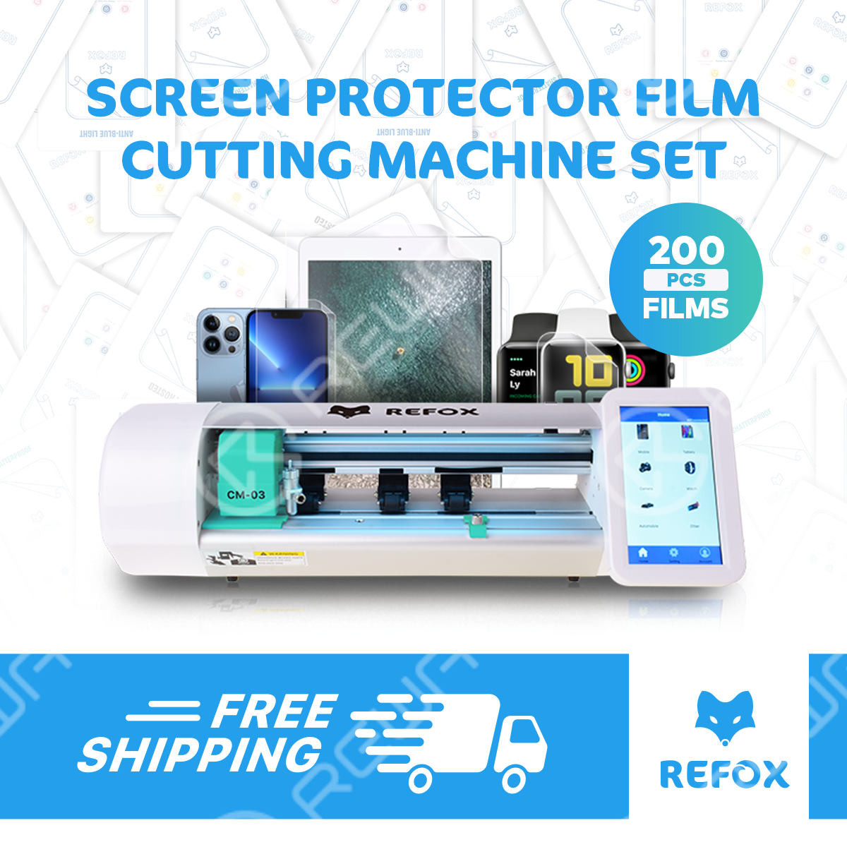 REFOX CM-03 Screen Protector Cutting Machine Set with 300PCS Film