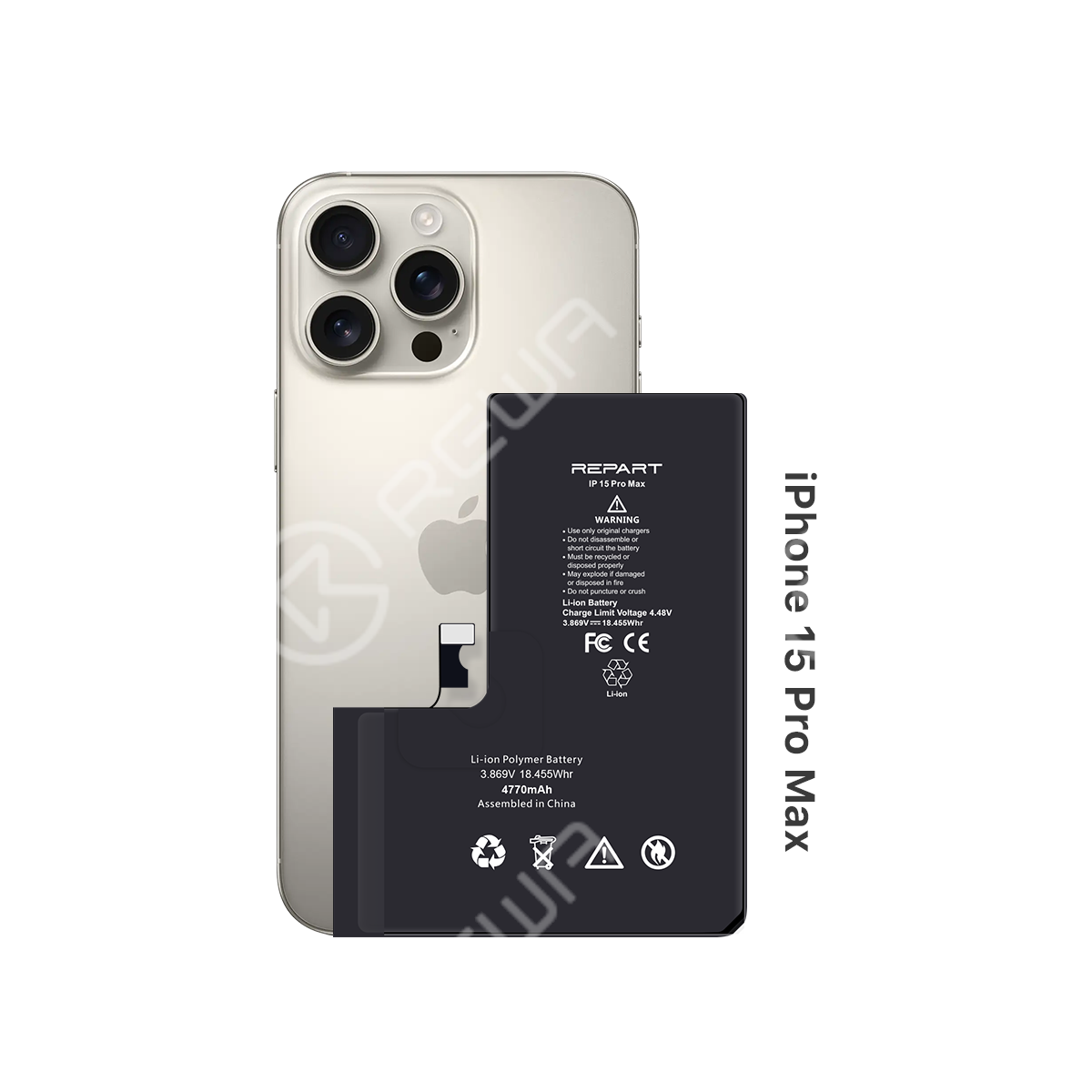 REPART High Capacity Battery Replacement for iPhone 15 Pro Max - Prime